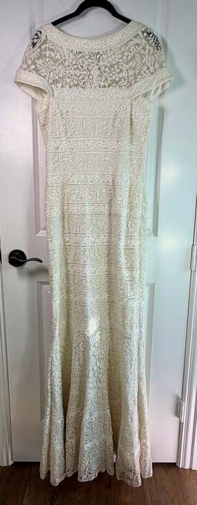 Tadashi Shoji Dresses & Skirts - Tadashi Shoji Embroidered Banded Lace Cap Sleeve Gown in Ivory Size 8 AEC1241L